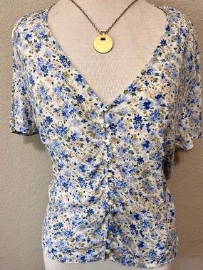 GAP Blue Floral Button-Front Women's Blouse